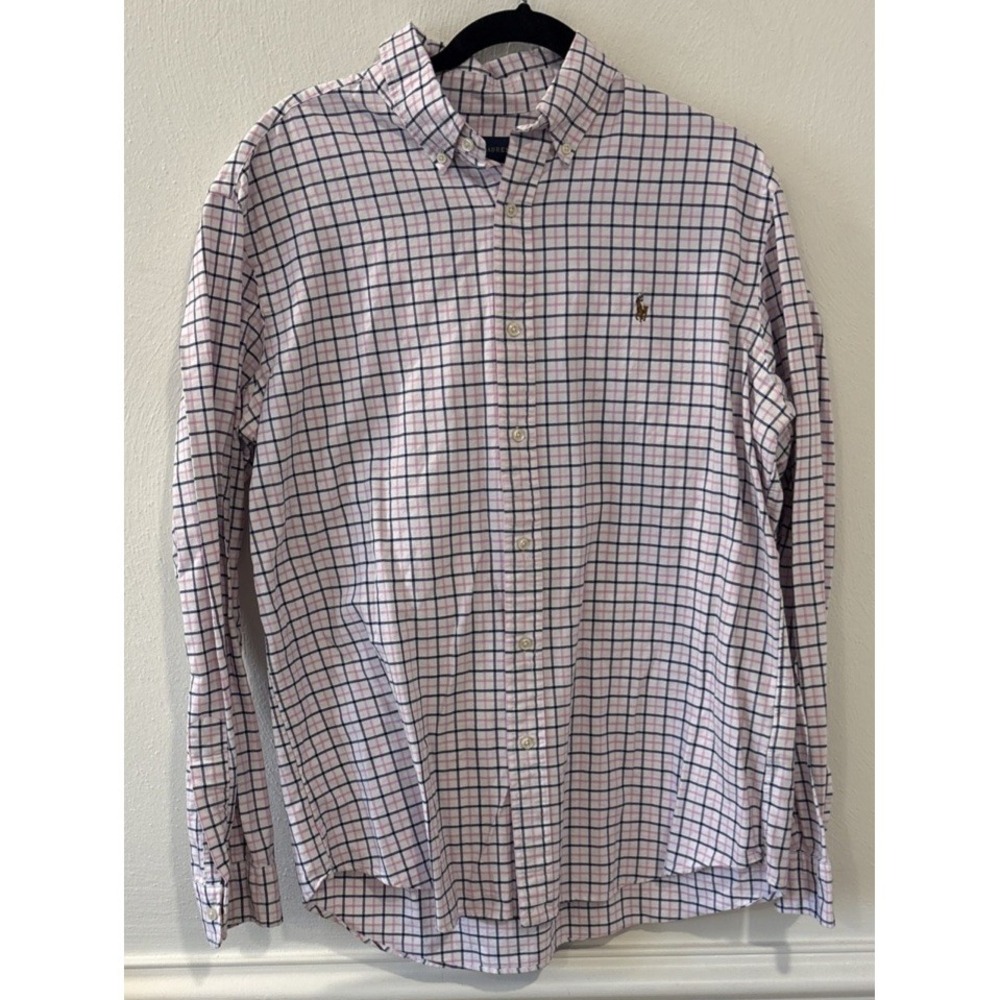 Ralph Lauren Classic Fit Button Down Shirt Mens Large L Pink Blue Plaid